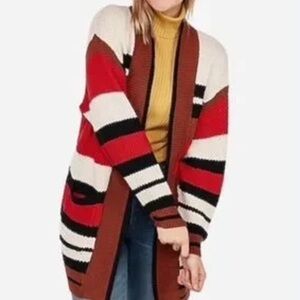 Express Women S Multicolor Striped Knit Longline Oversized Open Front Cardigan